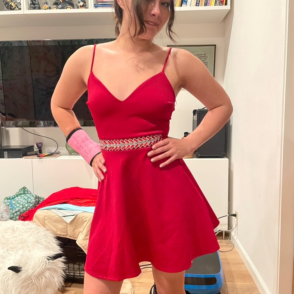 Elegant Red Spaghetti Strap Dress